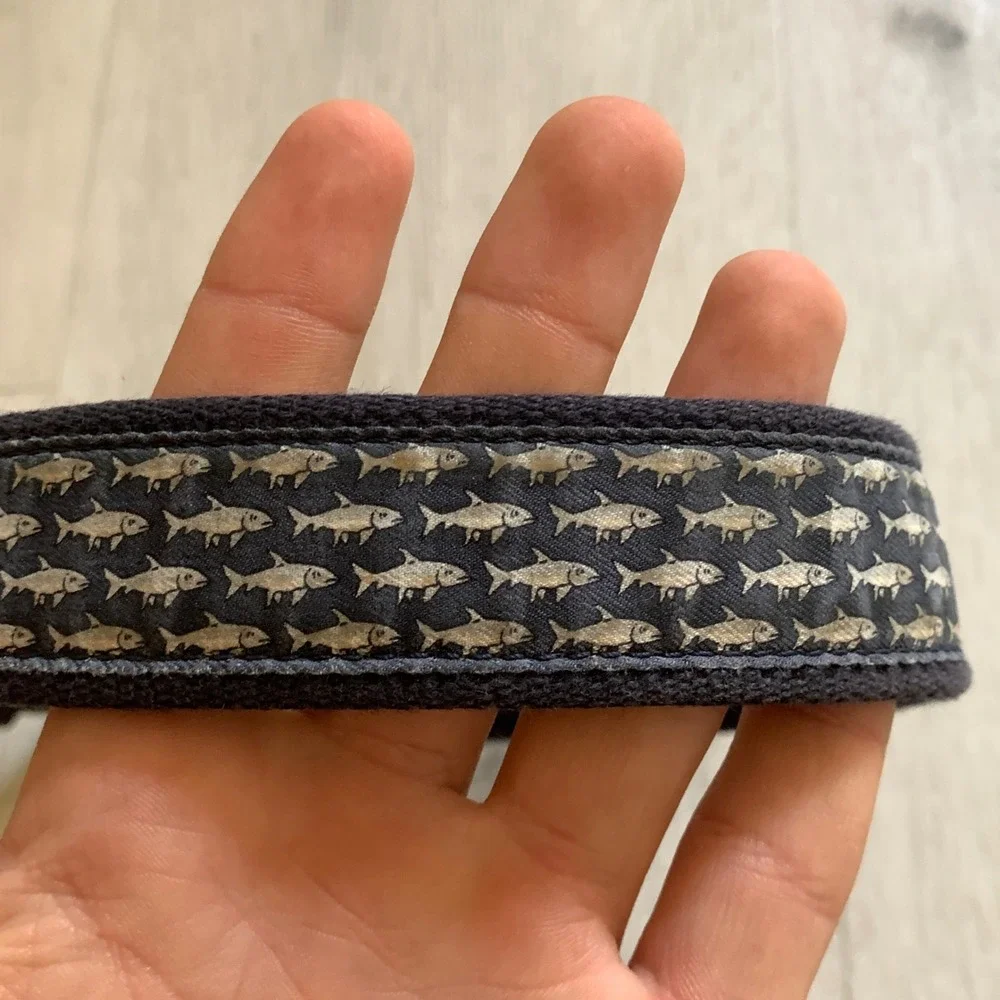 Vineyard Vines Boys‎ Navy Blue Fish Canvas Leather Club Belt Size 28 Made in USA